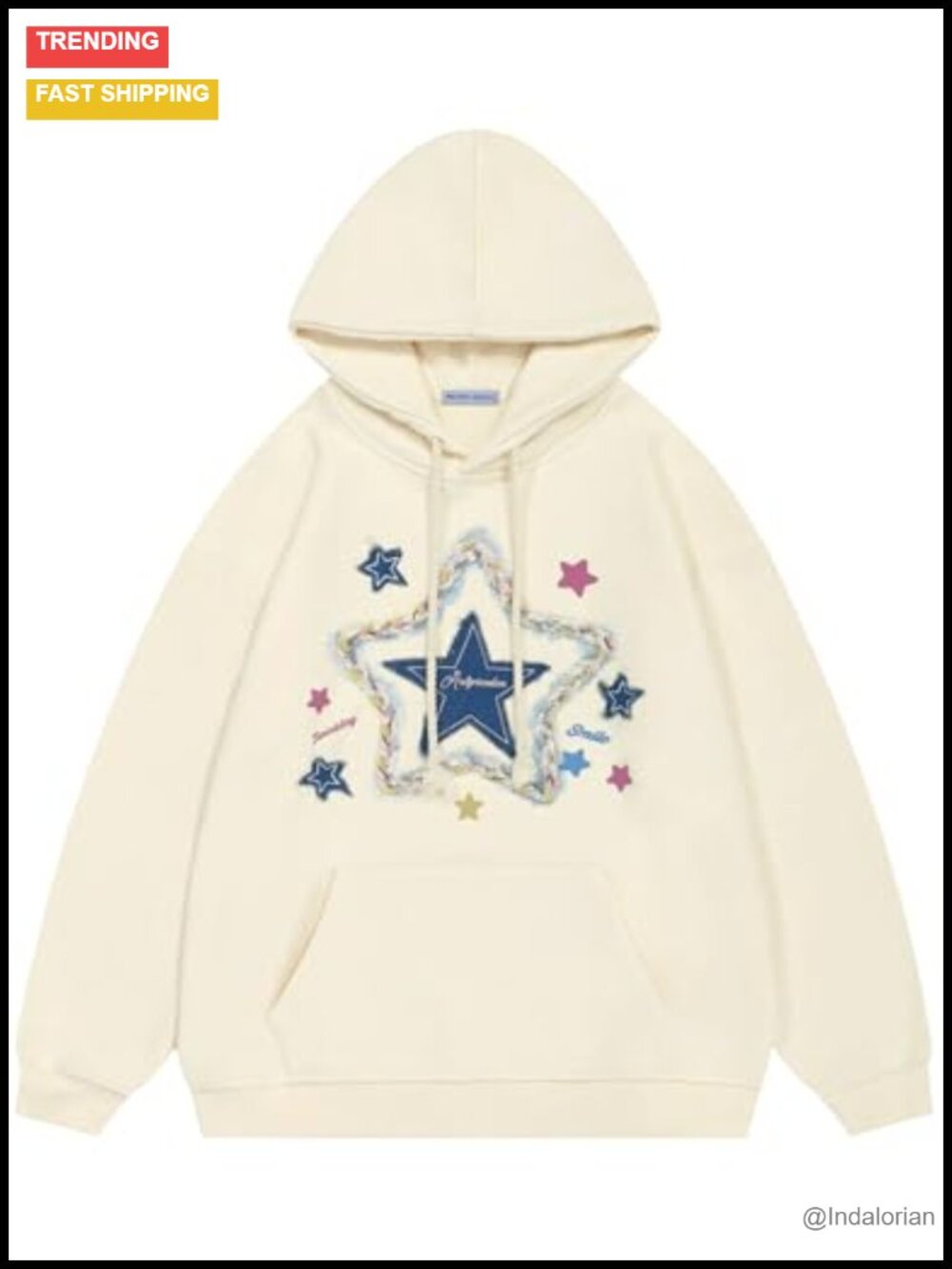 Oversized Fleece Hoodie Star Graphic Streetwear Pullover with Pocket